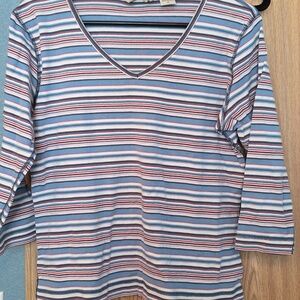 Eddie Bauer Multicolor Striped V-Neck Long Sleeve Top